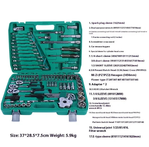 Robustworks TQ-4656 Auto Repair Kit 121-Piece Hand Tool Set with Stainless Steel Combination Wrenches Hard Case & OEM Support