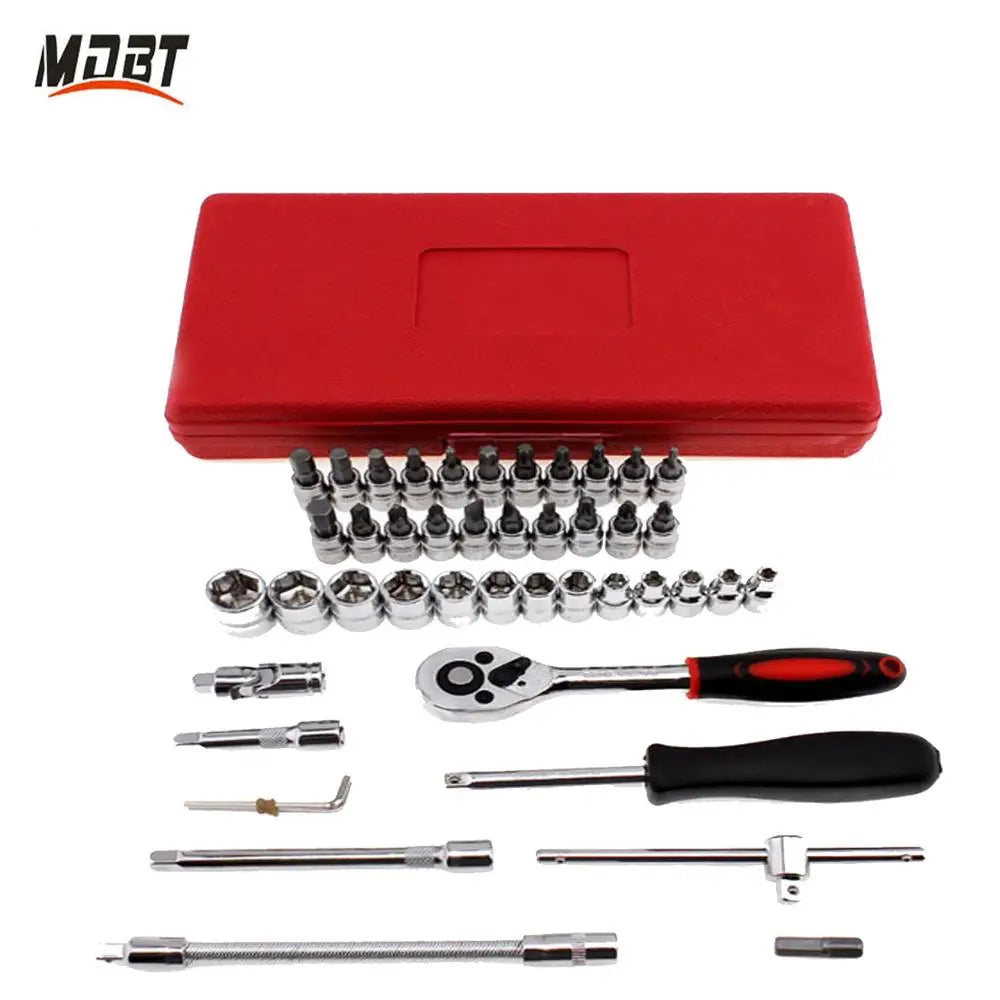 46 Pcs 1/4-Inch Chrome Vanadium Universal Wrench Socket Set Adjustable Socket  Gear Wrench Set for Bicycle Torque Pedal