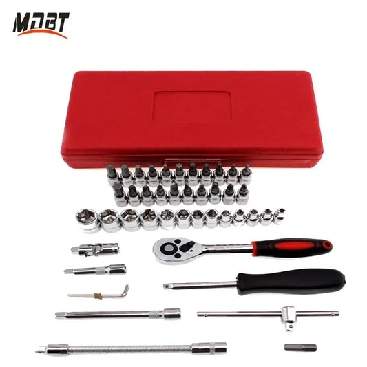46 Pcs 1/4-Inch Chrome Vanadium Universal Wrench Socket Set Adjustable Socket  Gear Wrench Set for Bicycle Torque Pedal