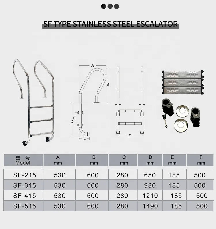 Pikes Wholesale Factory Price Corrosion-Resistant Stainless Steel Anti-Slip Weather Resistant 3 Steps Series Easy Pool Ladder