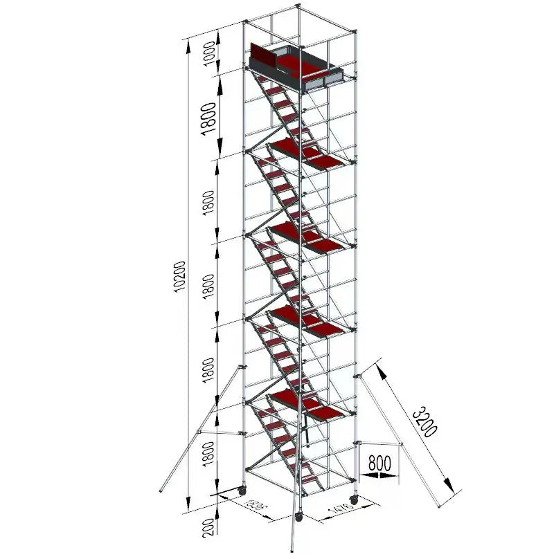 Factory Directly Shipped Aluminum Alloy Mobile Scaffolding System 10.2m Height with Aluminum Wood Composite Board