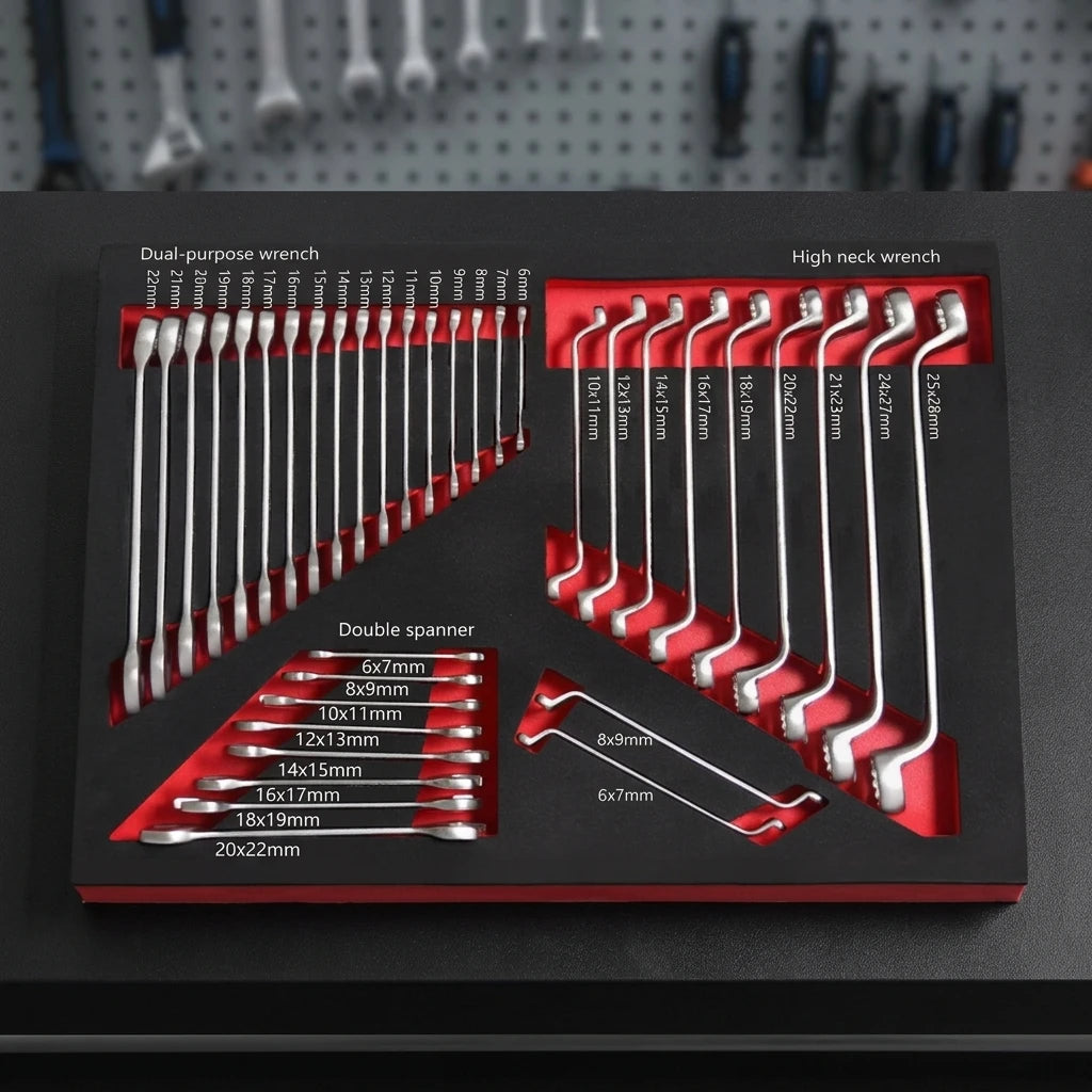 36PCS EVA Foam Tray OEM Professional Double Open End Wrench Chrome Vanadium Double Ring CRV Spanner Combination Wrench Tool Set