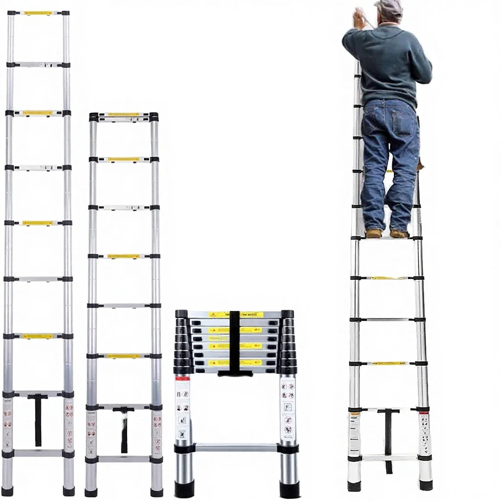 Modern Aluminum Telescopic Extension Ladder 7 Steps 2M Portable 330lb Capacity 50 Climbing Angle 6.6ft Extended Height