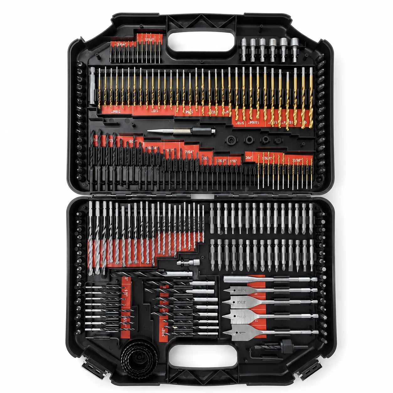 246PCS Hand Drill Bit Set HSS Twist Masonry Wood Spade Bits Screwdriver Bits Hole Saw Hard Case OEM Kit