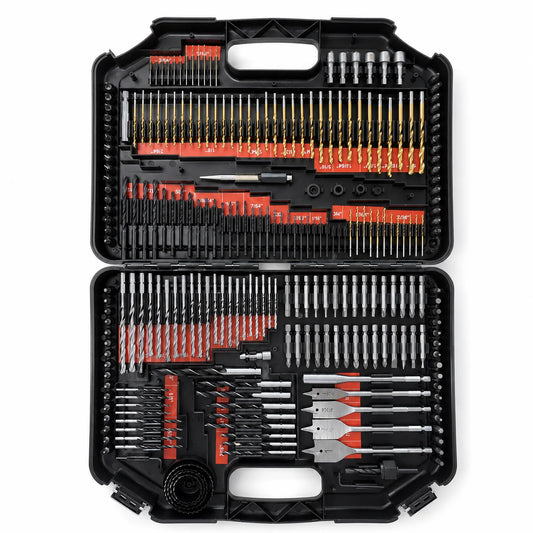 246PCS Hand Drill Bit Set HSS Twist Masonry Wood Spade Bits Screwdriver Bits Hole Saw Hard Case OEM Kit
