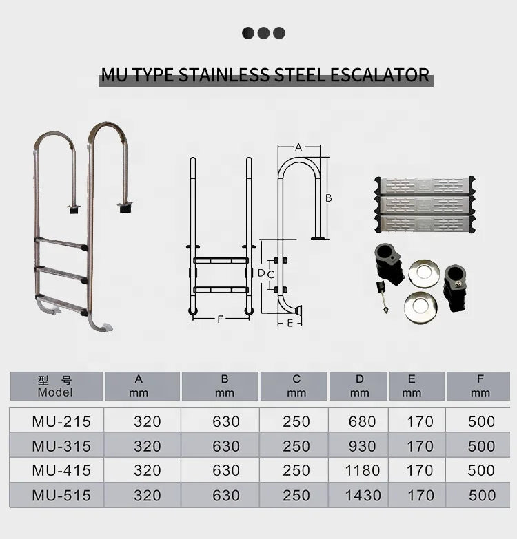 Pikes Wholesale Factory Price Corrosion-Resistant Stainless Steel Anti-Slip Weather Resistant 3 Steps Series Easy Pool Ladder