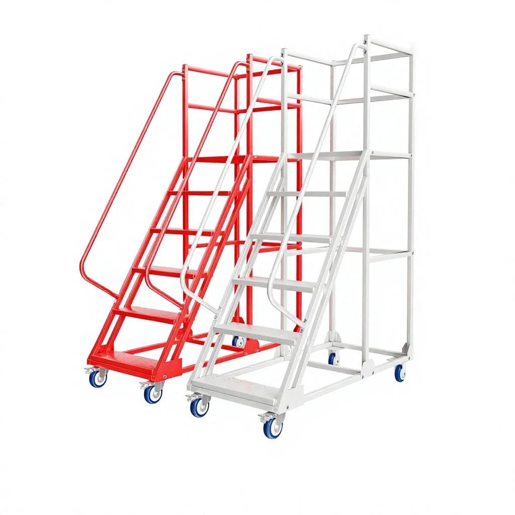 Steel Step Ladder with Mobile Wheels for Warehouse and Supermarket Use Portable Two/Three-Step Lift Cart Platform