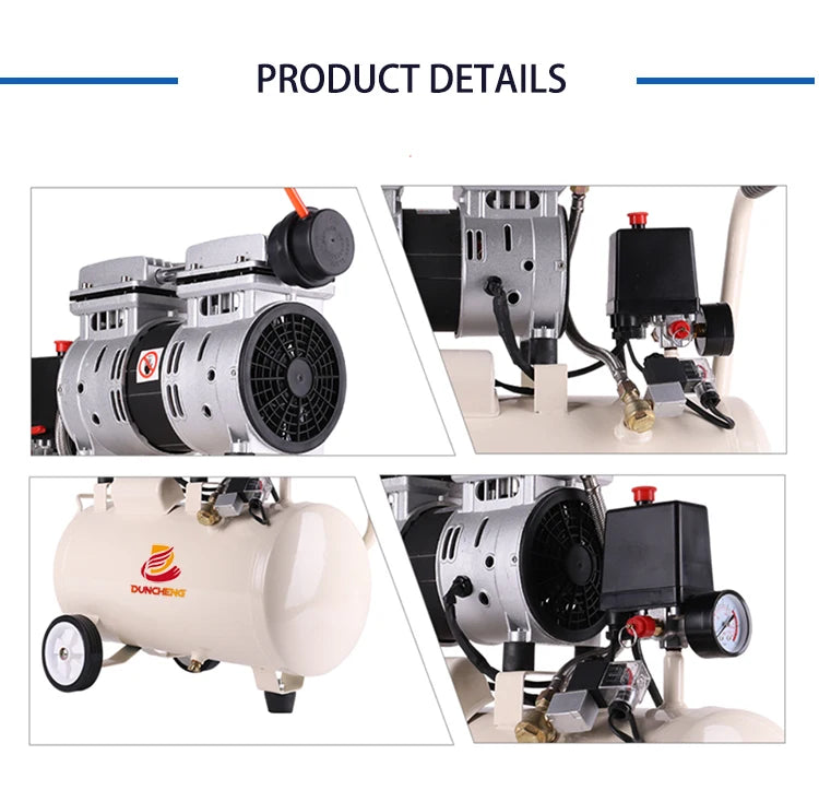 Oil-free Silent Air Compressor 4800W Piston Type Air Cooled 160L Tank AC Power Portable Bearing