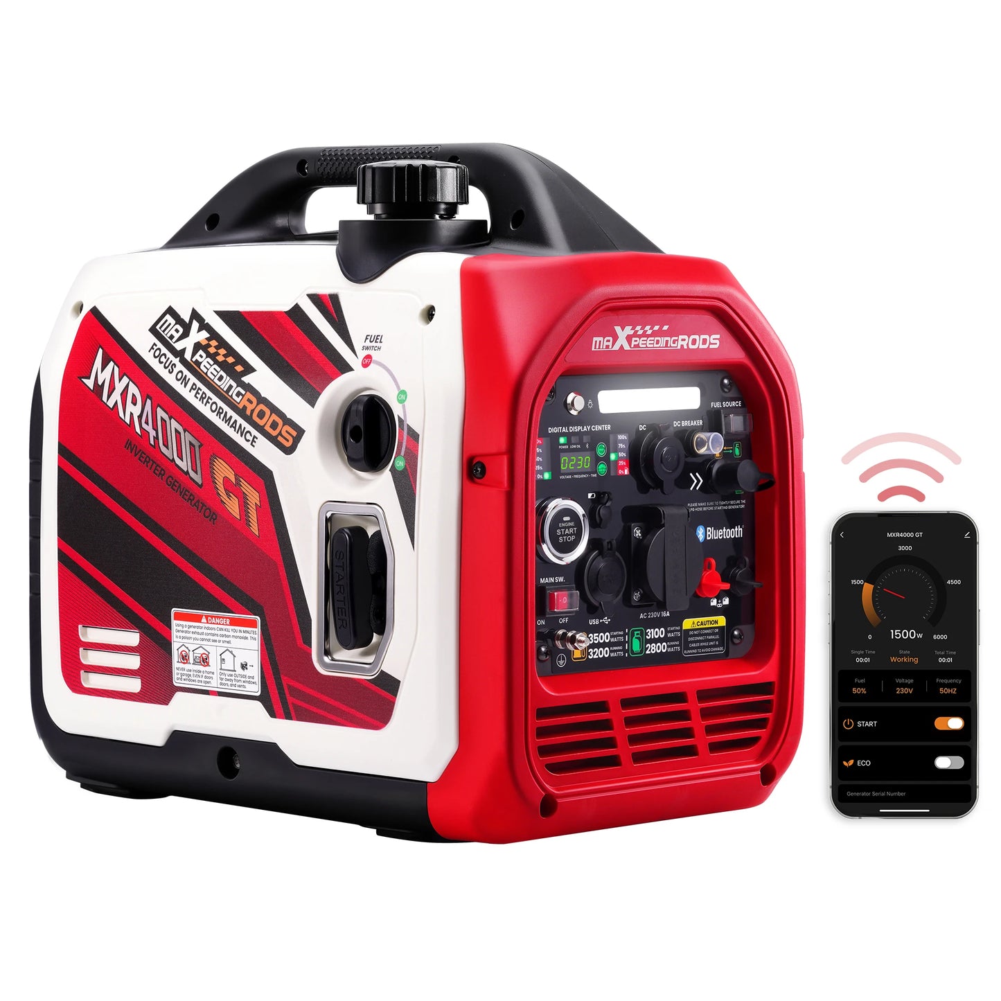 Maxpeedingrods 3.5KW LPG Gasoline Wireless Quiet Portable Inverter Generator for Camping Outdoor Party Other Outdoor Activities