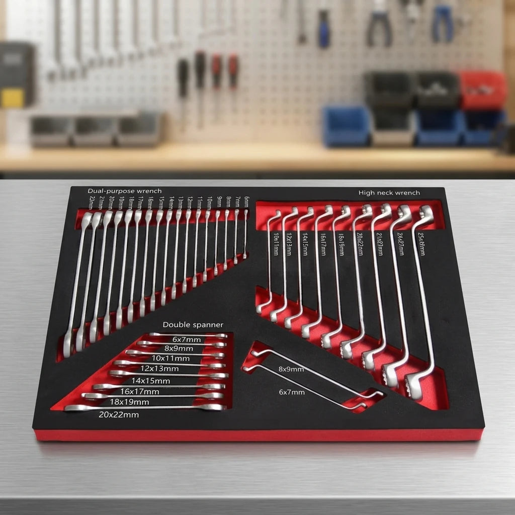 36PCS EVA Foam Tray OEM Professional Double Open End Wrench Chrome Vanadium Double Ring CRV Spanner Combination Wrench Tool Set