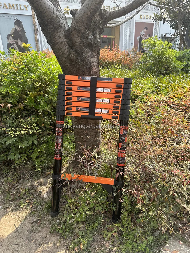 SOYOUNG Steel Telescopic Folding Extension Ladder 7 2.7m Extended Height 150kg Load Capacity Portable for Home Outdoor