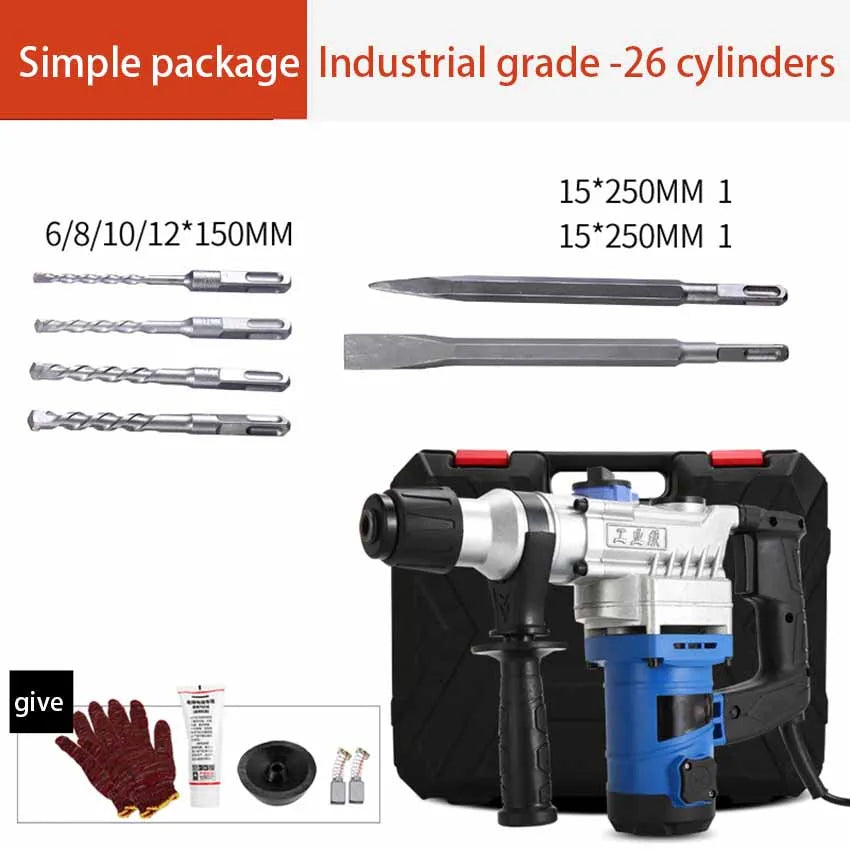 220V Double Electric Hammer Drill Multi-functional Percussion Drill for Concrete Industrial Professional Tools