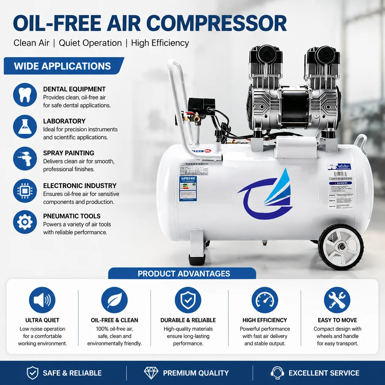 Portable AC Power Piston Air Compressor 220V Air Cooled 1-Year Warranty 7bar Pressure Lubricated Motor Carry-on Industrial