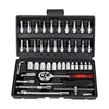 46pcs 1/4-inch CR-V Heavy-Duty Manual Repair Wrench Kit 72T Multifunctional Chrome Vanadium Steel Hard Case Automotive 1 Year