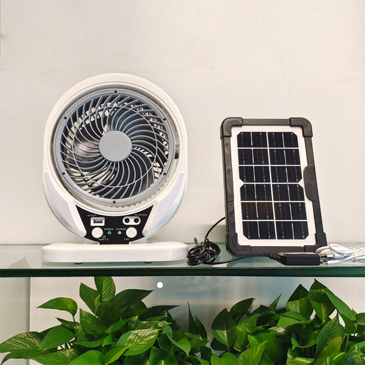 8" Portable Rechargeable Solar Camping Fan with Emergency LED Light & Solar Panel