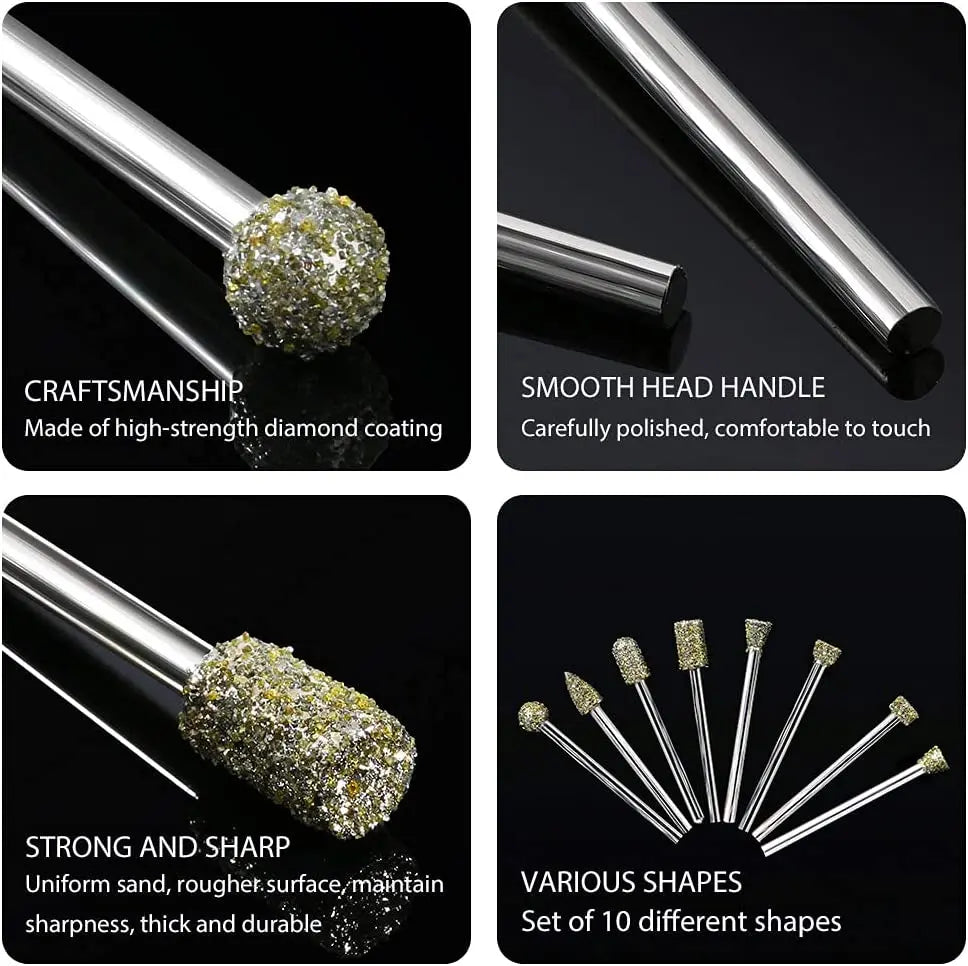Diamond Grinding Burr Drill Bit Set for Dremel Rotary Tool Diamond Burr Bits with 1/8 Inch Shank Rotary Tool Accessories