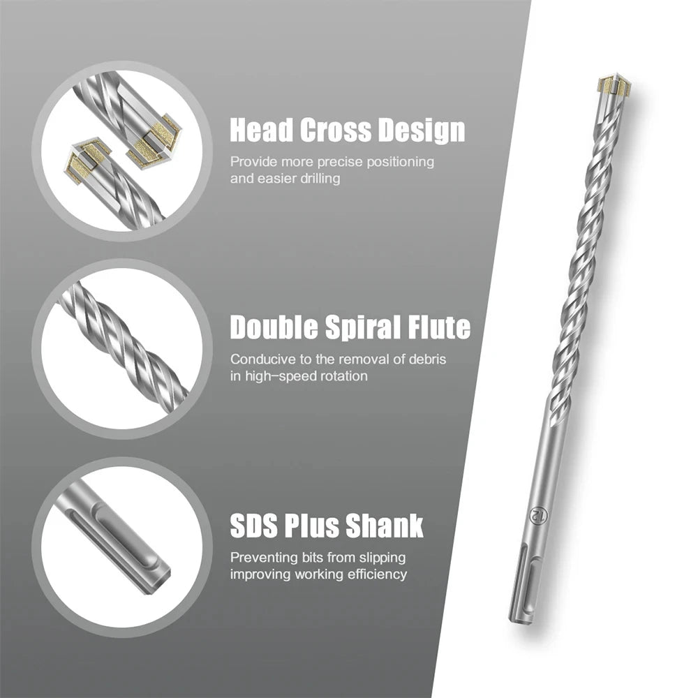 Drill Bit Set 7 Pieces, Concrete Drill Bit 160mm(Diameter4, 5, 6, 7, 8, 10,12mm), Hammer Drill Bit with 4 Cutting Edges