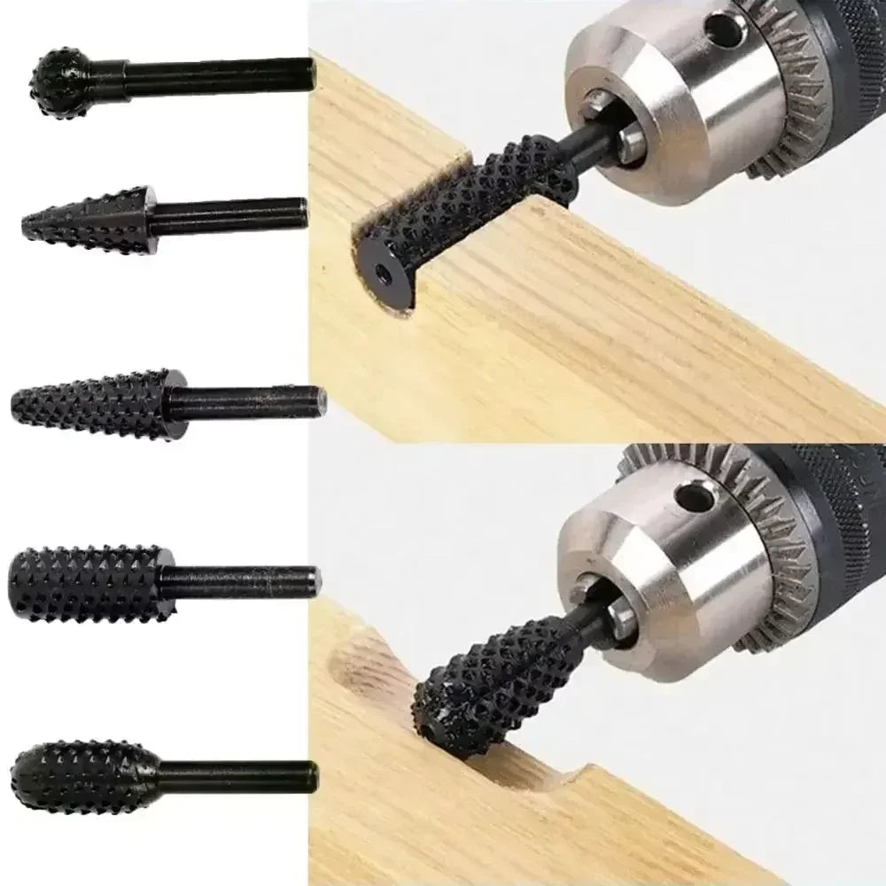 Drill Bit Set for Wood Carving, Drill Bit Grinder, Round Shank, Rotary Milling Cutter, 5Pcs, 1/4"