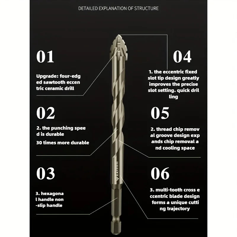 7pcs Carbide Four-Blade Serrated Drill Bit Set for Dry Drilling Porcelain Tile Ceramic Glass Marble Concrete Stone Hole Openner