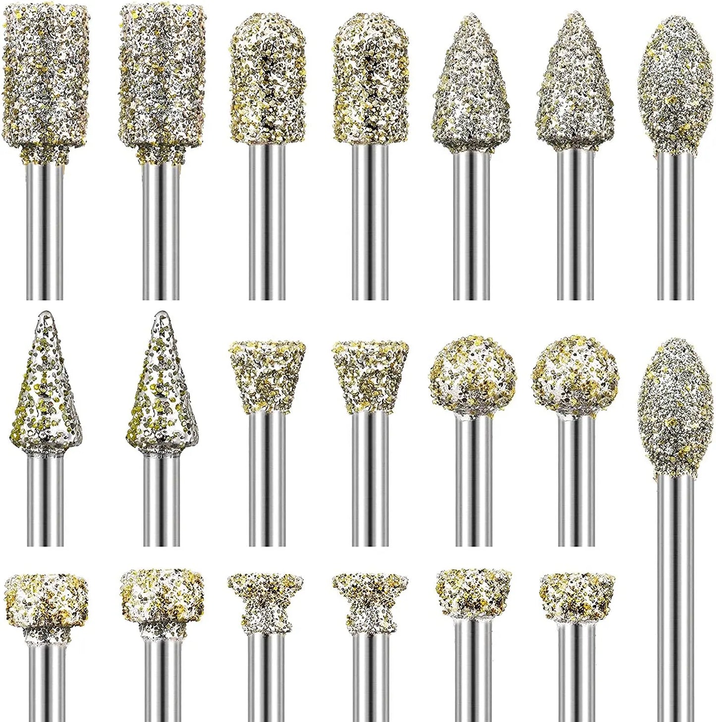 Diamond Grinding Burr Drill Bit Set for Dremel Rotary Tool Diamond Burr Bits with 1/8 Inch Shank Rotary Tool Accessories