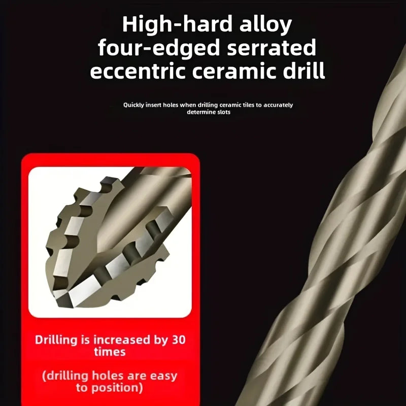 7pcs Carbide Four-Blade Serrated Drill Bit Set for Dry Drilling Porcelain Tile Ceramic Glass Marble Concrete Stone Hole Openner