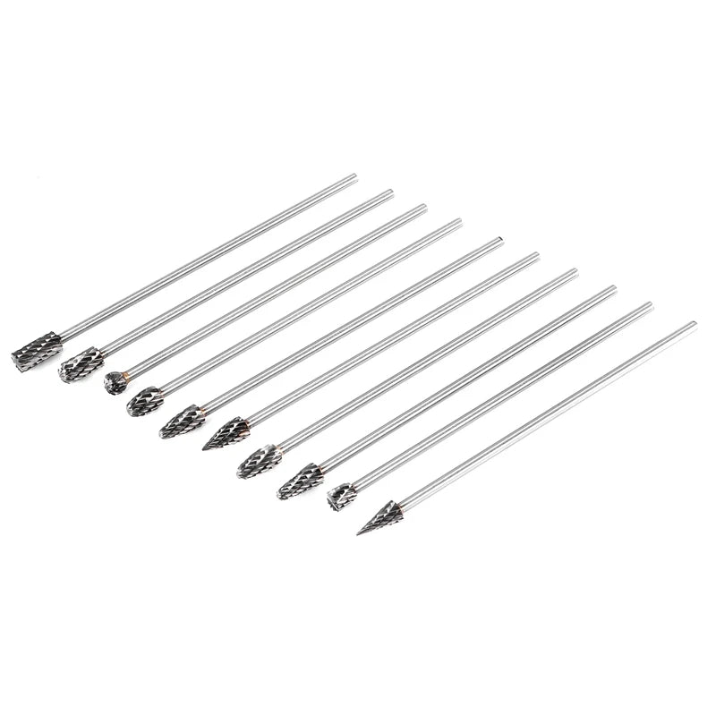 Drill Bit Sets 10Pc 4 Inch Long Double Cut  Solid Carbide Rotary Burrs Set 1/8 Inch(3mm) Shank Twist Drill Bit for Rotary Tools