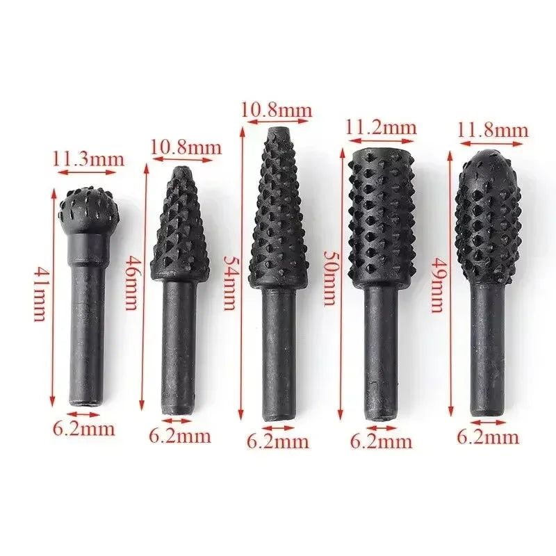 Drill Bit Set for Wood Carving, Drill Bit Grinder, Round Shank, Rotary Milling Cutter, 5Pcs, 1/4"