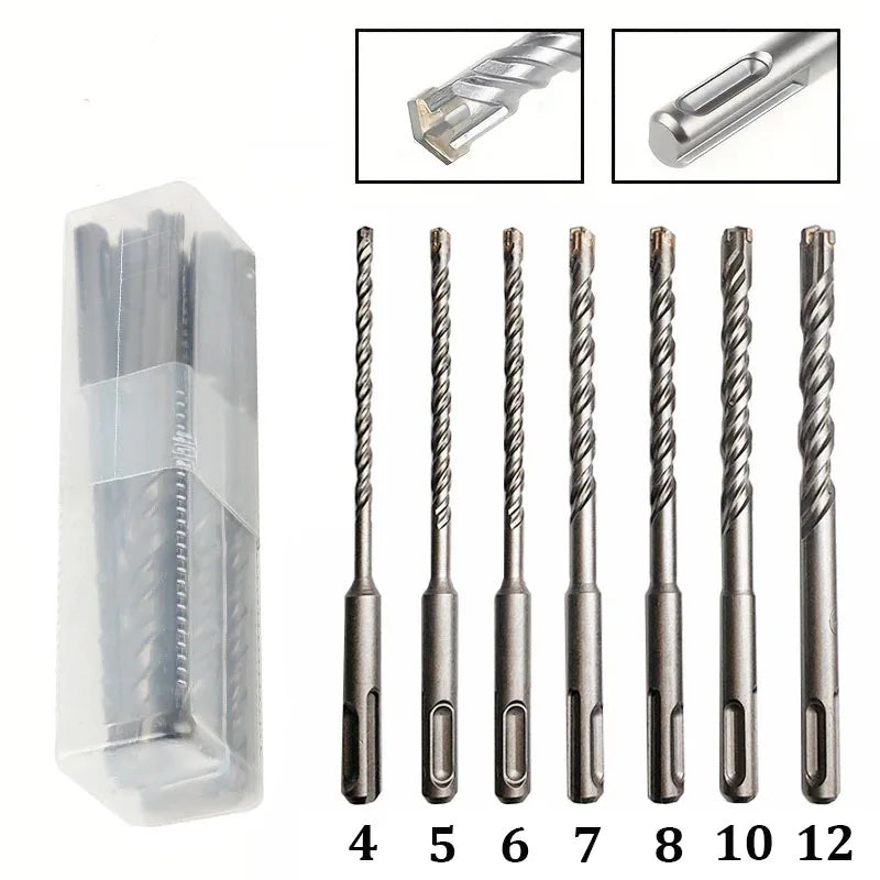 Drill Bit Set 7 Pieces, Concrete Drill Bit 160mm(Diameter4, 5, 6, 7, 8, 10,12mm), Hammer Drill Bit with 4 Cutting Edges
