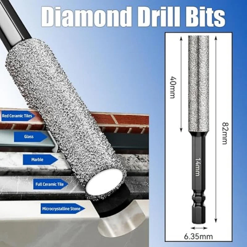 Diamond Drill Bits - 5/6/8/10/12/14/16mm, 1/4 Hex Shank, Diamond Core Drill Bit for Ceramic,Granite,Tile,Glass,Marble,Brick,etc