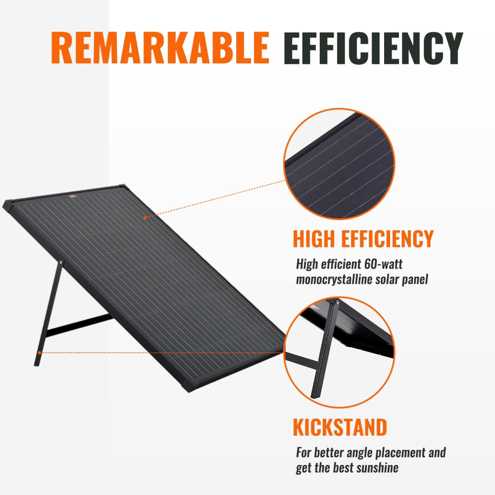 All-Black Monocrystalline Solar Panel with Integrated Kickstand (20W–600W)