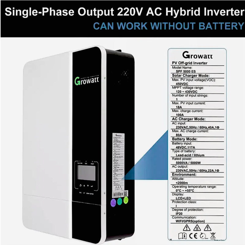 Growatt SPF 5000ES 5000W 48V Off-Grid Solar Hybrid Inverter