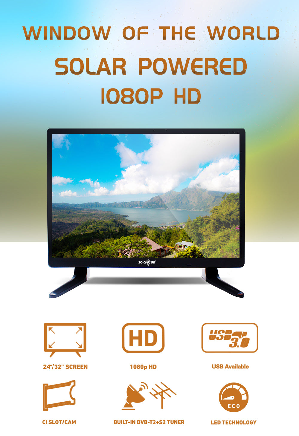 SOLARUN™ Off-Grid HD Solar DC TV (12V) – 24" & 32" Low Power Consumption