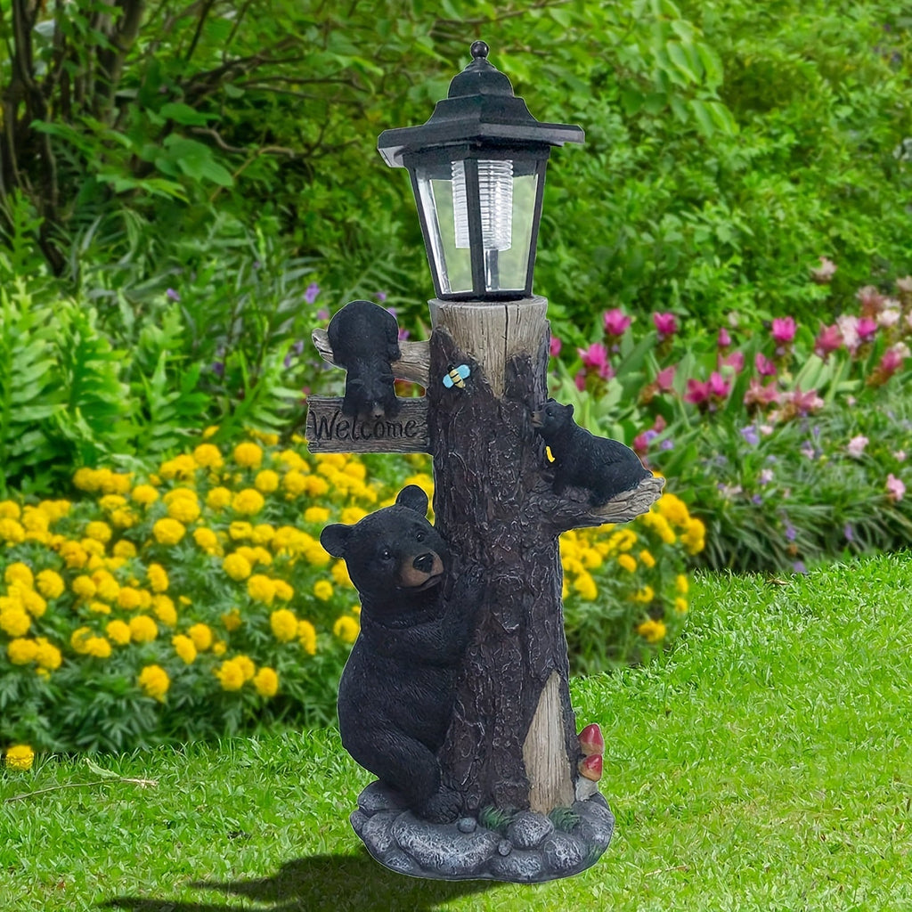 Solar Resin Bear Statue with LED Lights-1