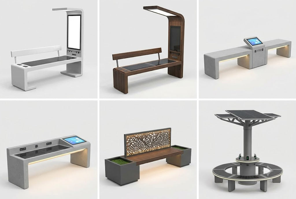 CKZN01 Smart Solar Bench – Wireless Phone Charging & LED Lighting for Public Spaces