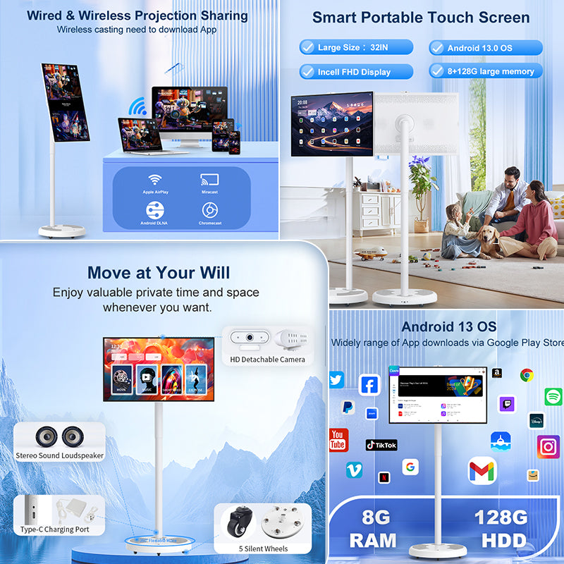 21.5" 4K UHD Portable Smart Touchscreen TV & Smart Display (Rechargeable, Movable)