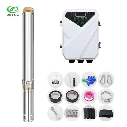 Difful 2HP DC Solar Borehole Submersible Water Pump (1500W, 125m Max Head)