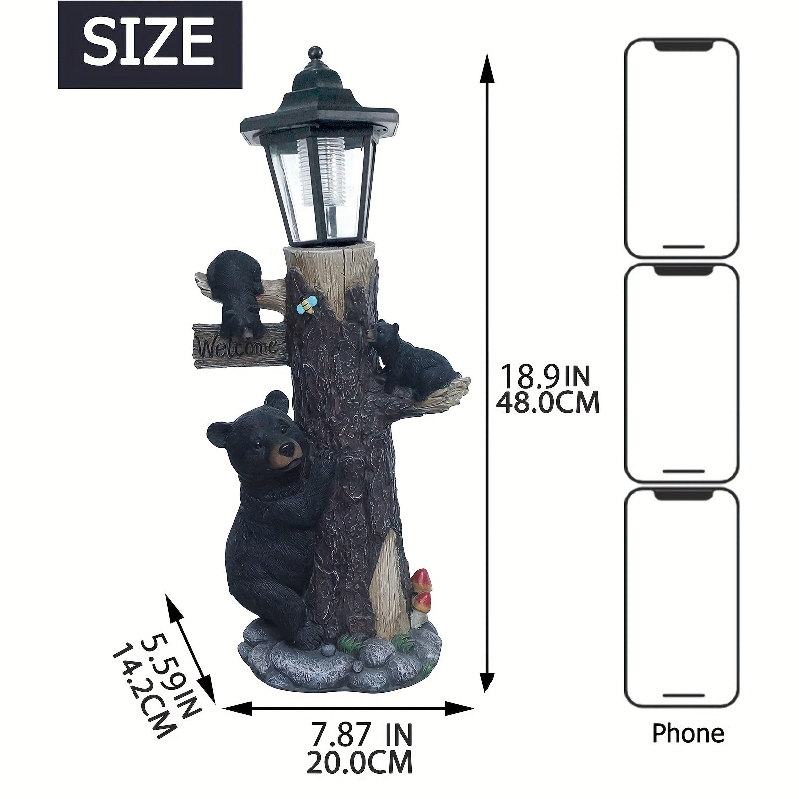 Solar Resin Bear Statue with LED Lights-2