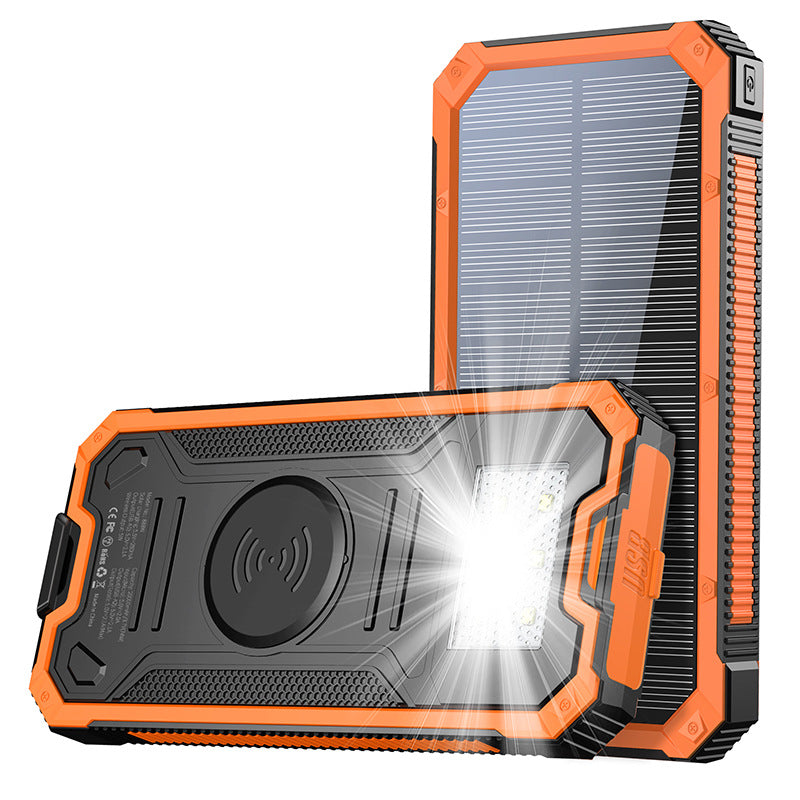 20,000mAh Heavy-Duty Waterproof Solar Power Bank with Wireless Fast Charging & Emergency LED Light