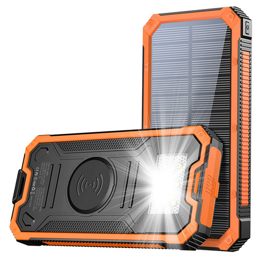 20,000mAh Heavy-Duty Waterproof Solar Power Bank with Wireless Fast Charging & Emergency LED Light