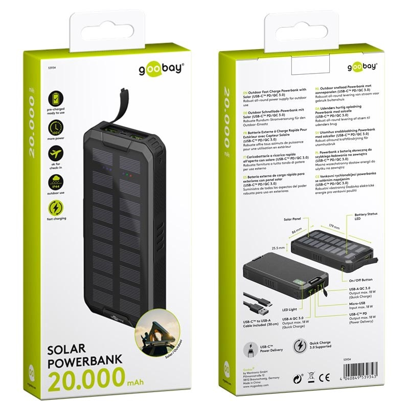 Goobay Solar Fast Charge Baterie externă solară 20000 mAh Negru (53934)-0