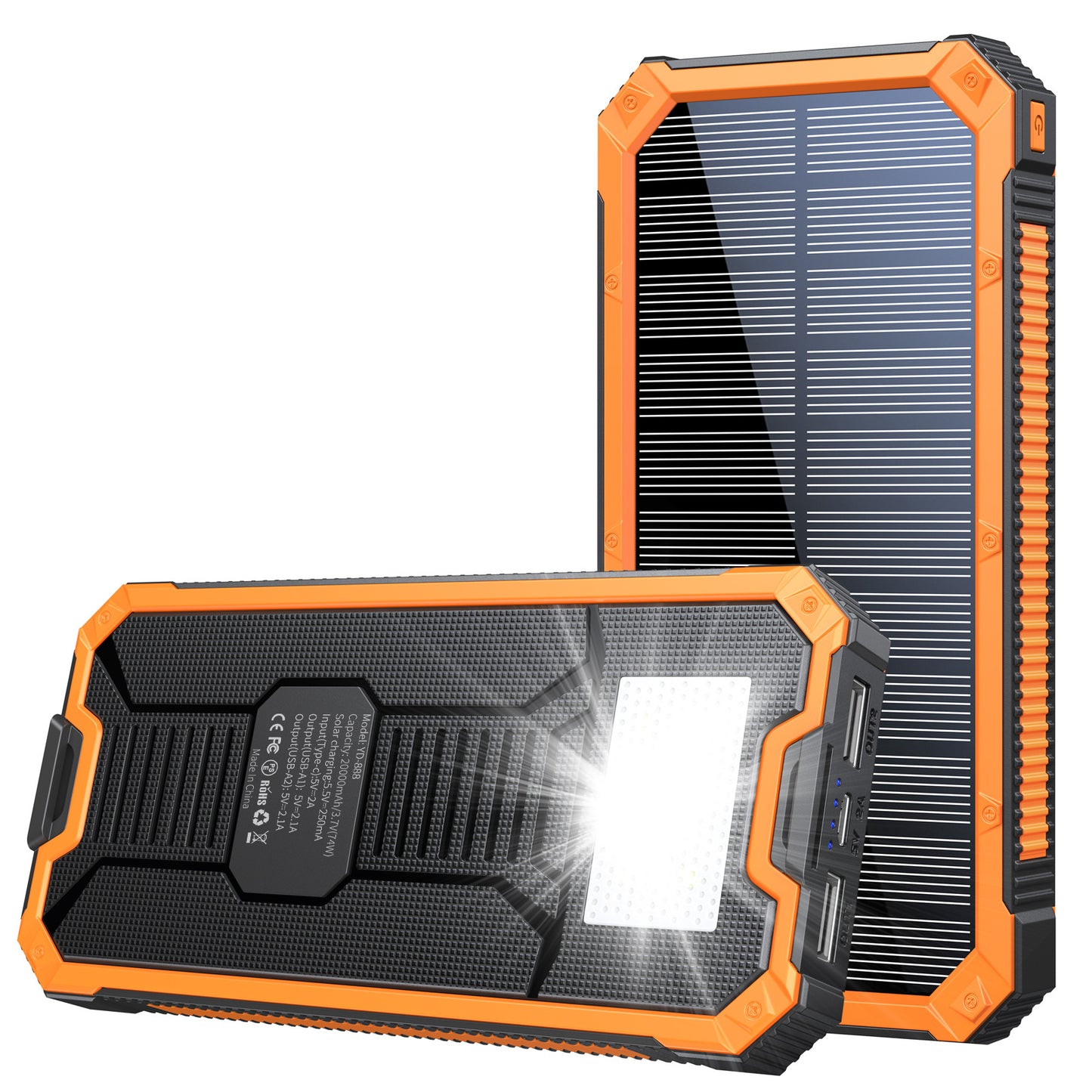20,000mAh Heavy-Duty Waterproof Solar Power Bank with Wireless Fast Charging & Emergency LED Light