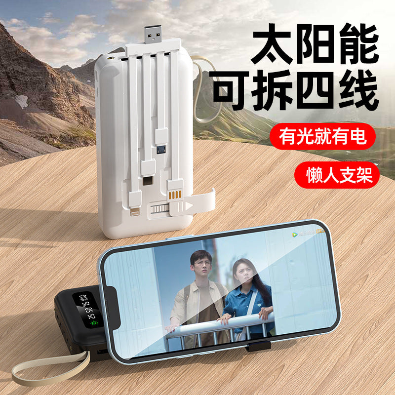 Portable Solar Power Bank with Built-in Cables & Phone Stand (10,000mAh – 50,000mAh)