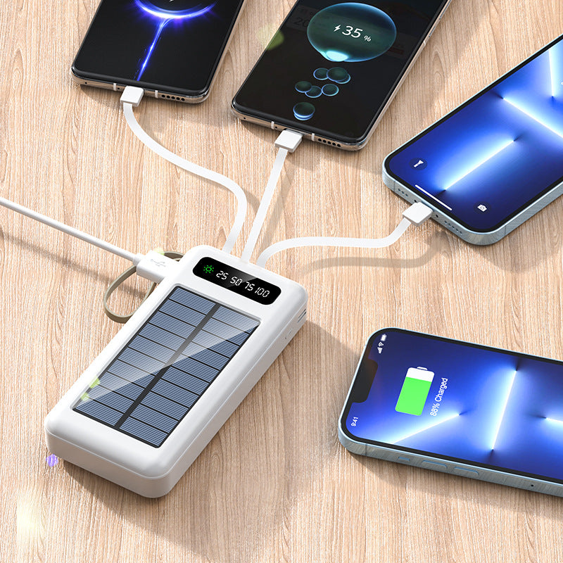 Portable Solar Power Bank with Built-in Cables & Phone Stand (10,000mAh – 50,000mAh)