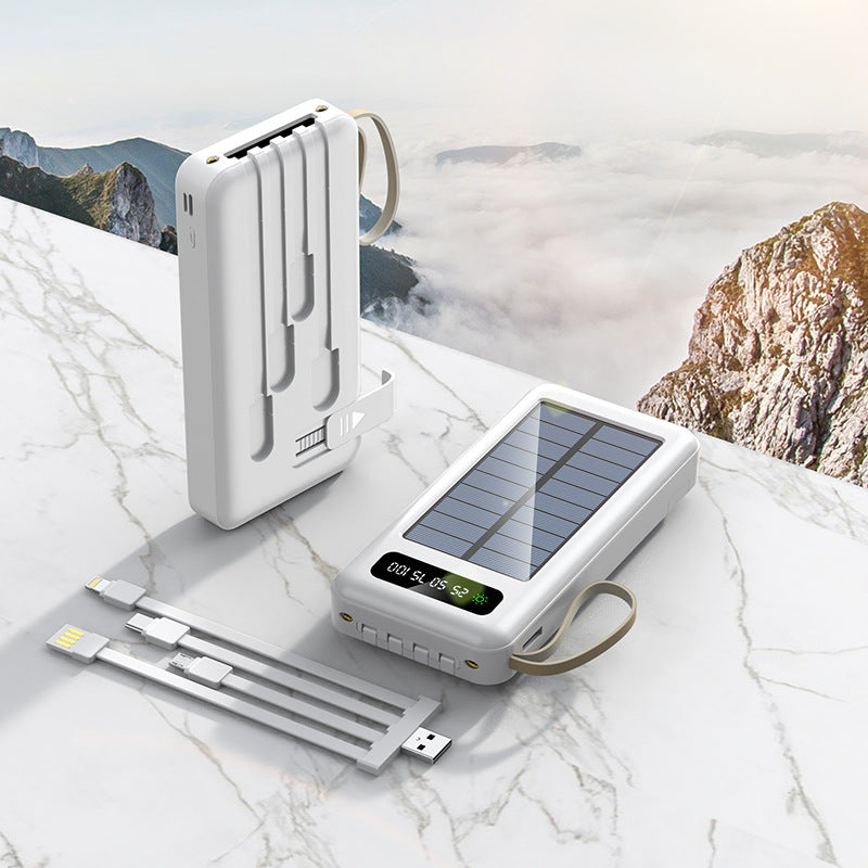 Portable Solar Power Bank with Built-in Cables & Phone Stand (10,000mAh – 50,000mAh)