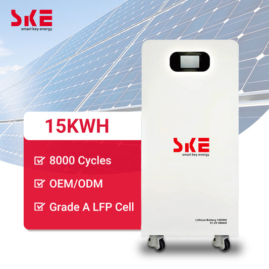 SKE Sola 15kWh LiFePO4 All-in-One Lithium Solar Battery Bank (51.2V 300Ah, 8000+ Cycles)
