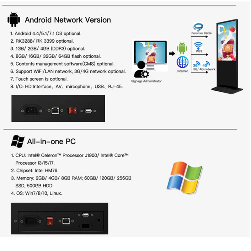32-Inch Android Commercial Digital Signage Display (Wall Mount & Standalone)