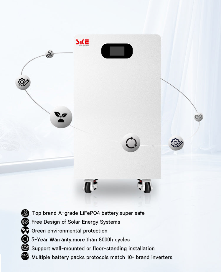 SKE Sola 15kWh LiFePO4 All-in-One Lithium Solar Battery Bank (51.2V 300Ah, 8000+ Cycles)