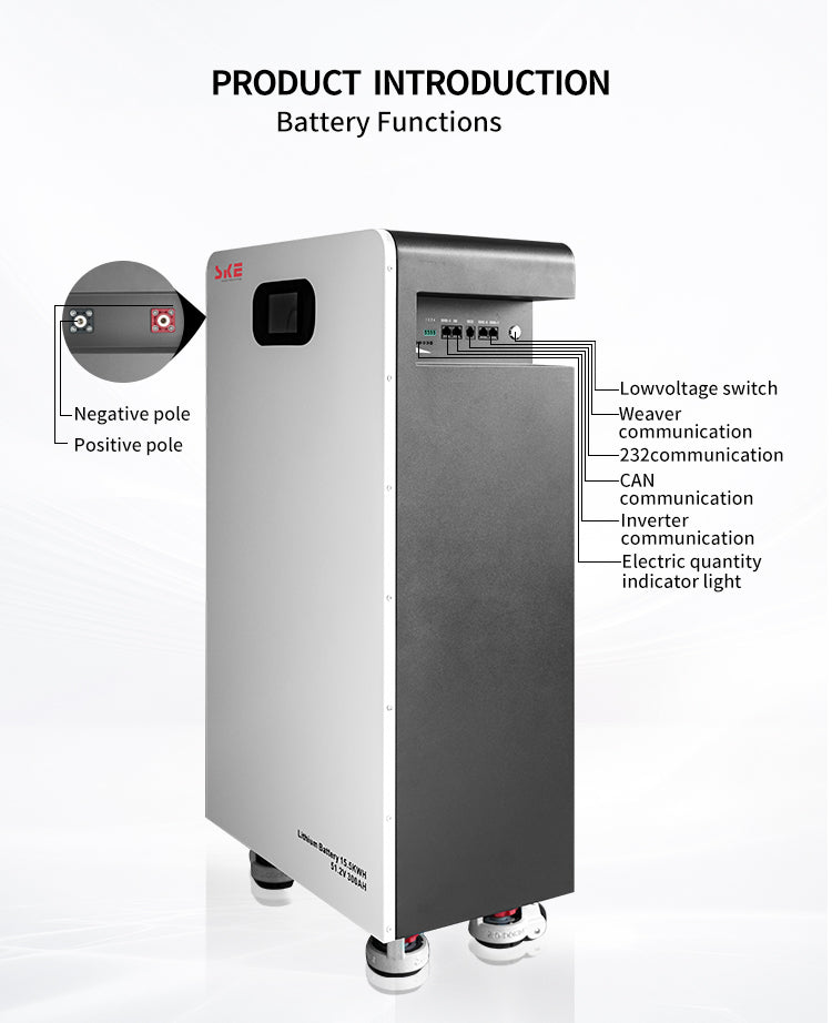 SKE Sola 15kWh LiFePO4 All-in-One Lithium Solar Battery Bank (51.2V 300Ah, 8000+ Cycles)