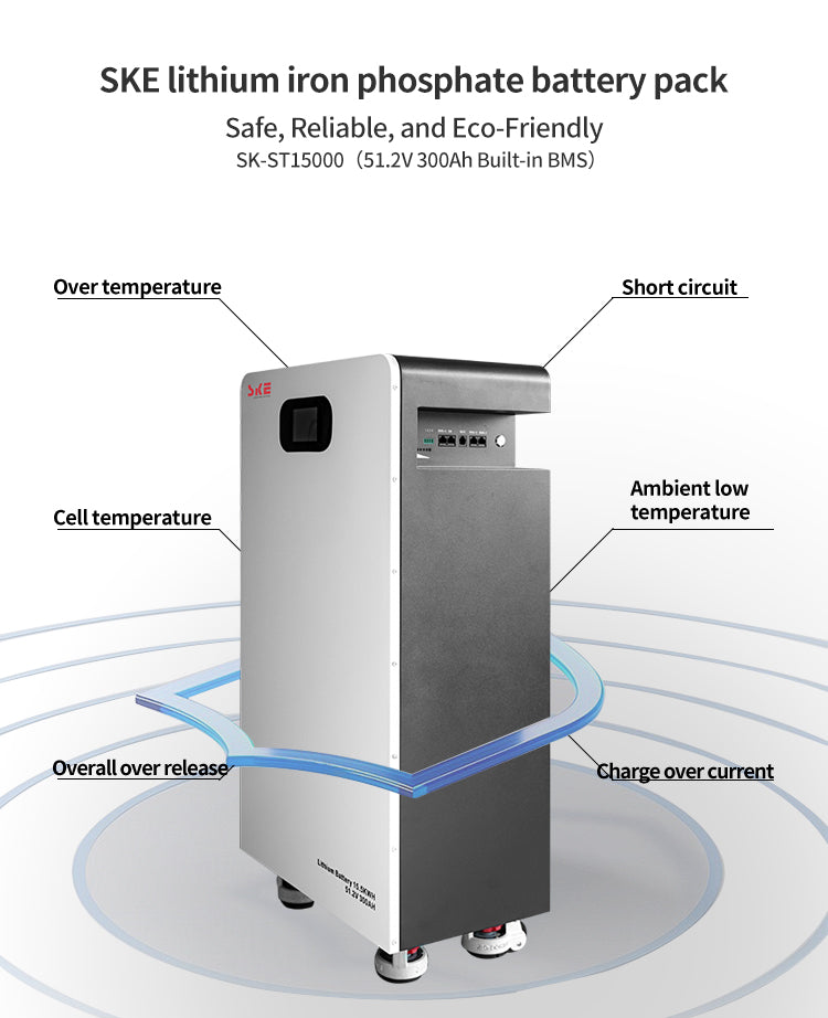 SKE Sola 15kWh LiFePO4 All-in-One Lithium Solar Battery Bank (51.2V 300Ah, 8000+ Cycles)