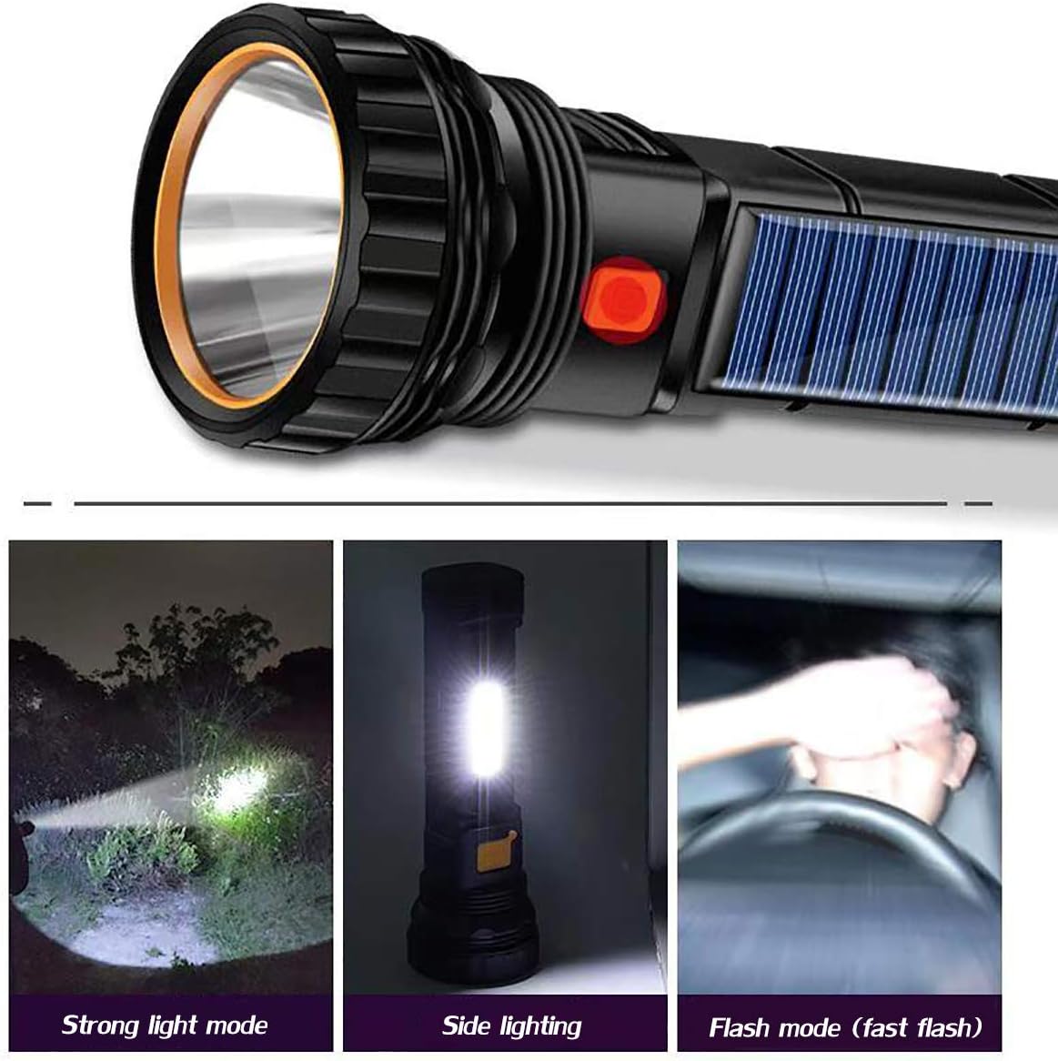 Ultra-Bright 1000 Lumen Solar & Rechargeable LED Flashlight with Power Bank & Emergency Strobe